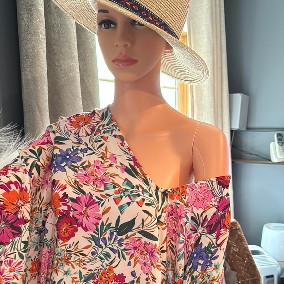 Vibrant Pink and Orange Bell Sleeve Swim Coverup - Picture 10 of 10